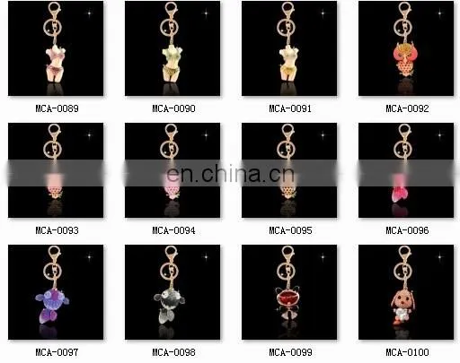 high quality owl animal shaped metal rhinestone crystal Key chain MCA-0074