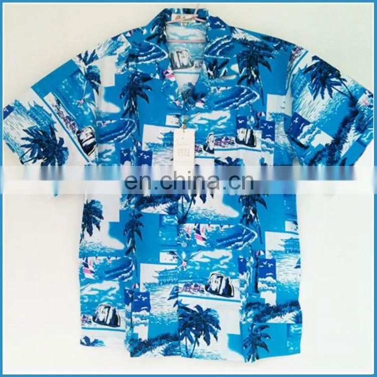 Coconut tree printing beach shirts, cheap hawaiian shirts, printed cotton shirts
