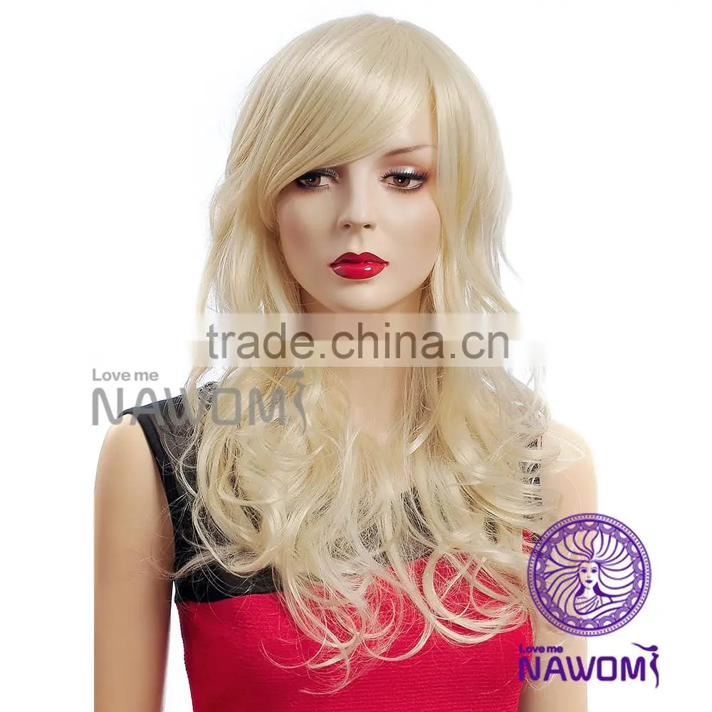 Fashion ladies long curly hair inclined bang fleeciness and big waves wig