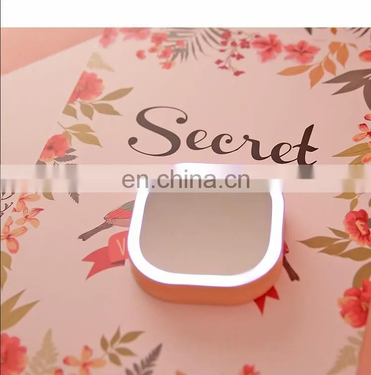 Mini led usb cosmetic mirror powered portable smart square travel hand make up mirror with power bank