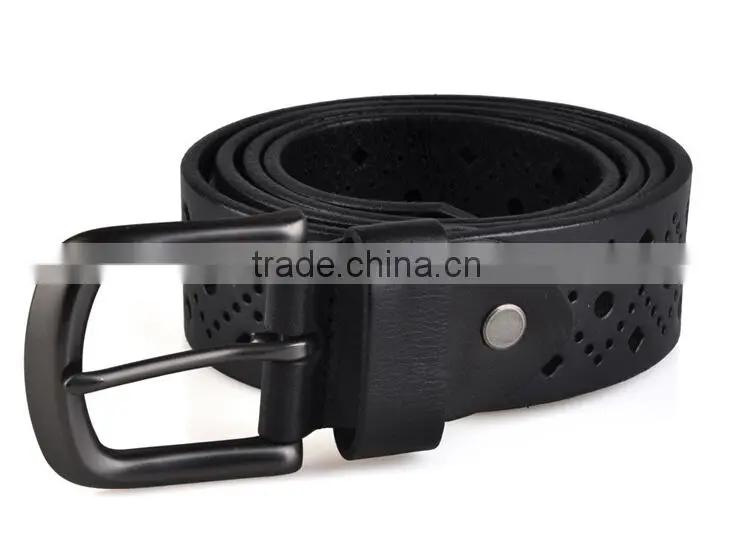 Black col of 38mm width cutout design for man's genuine leather belt