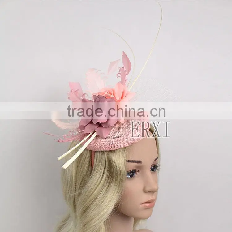 Wholesale Wedding Headpiece Sinamay Hat Fascinator Base Hat With Feather and Veil