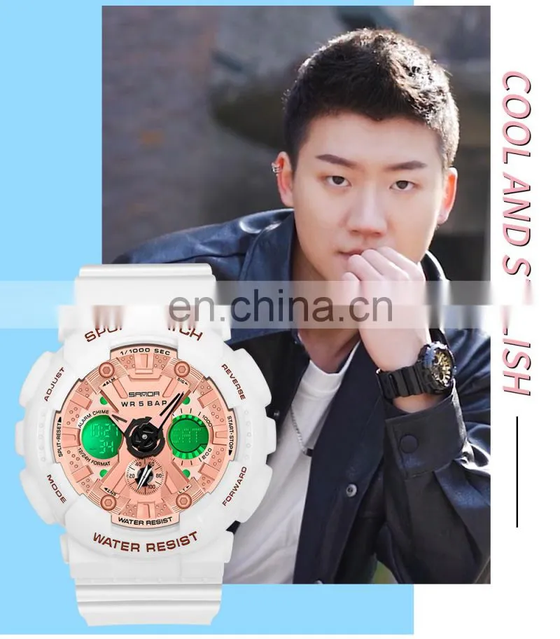 SANDA 6033 Men's LED Quartz Watches Military Fashion Sports Analog Alarm Watch Waterproof