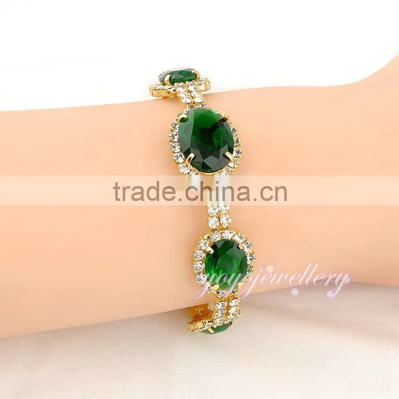 Green stone cheap ladies hand glass bracelet design with diamonds