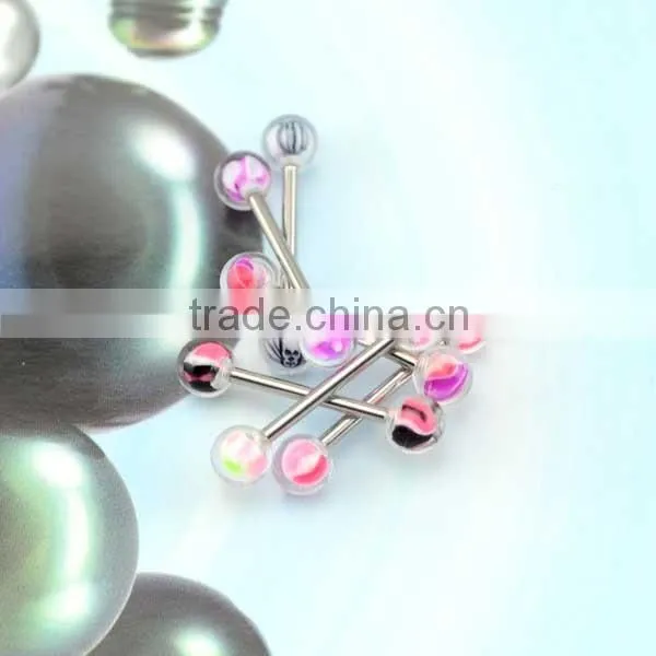 2016 Fashion Colorful UV Balls Steel Bar Personalized Tongue Rings