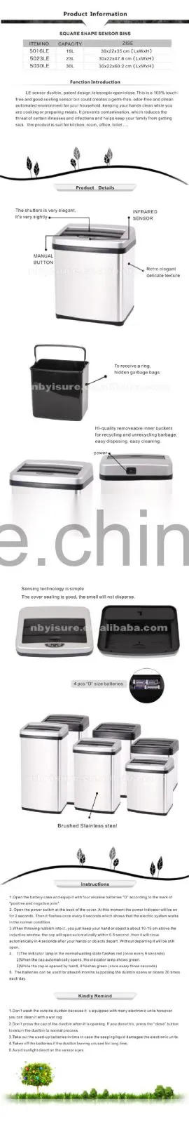 sensor dustbin 5016LE 16L Colored Square Shape sensor Dustbin