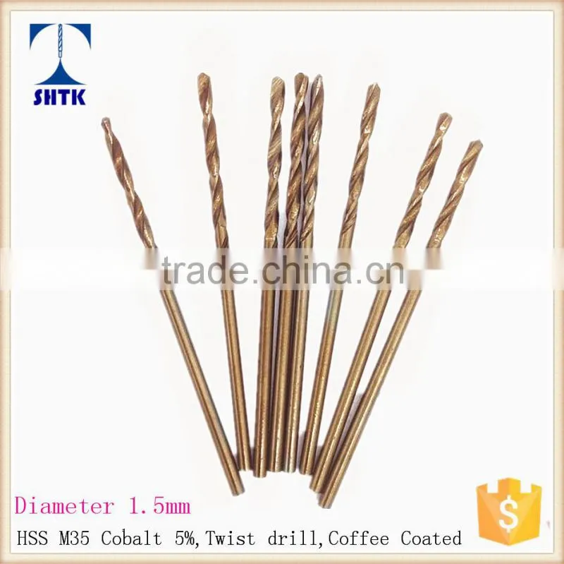 HSS M35 cobalt drill , Dia 1.5mm, fully ground twist drill bit