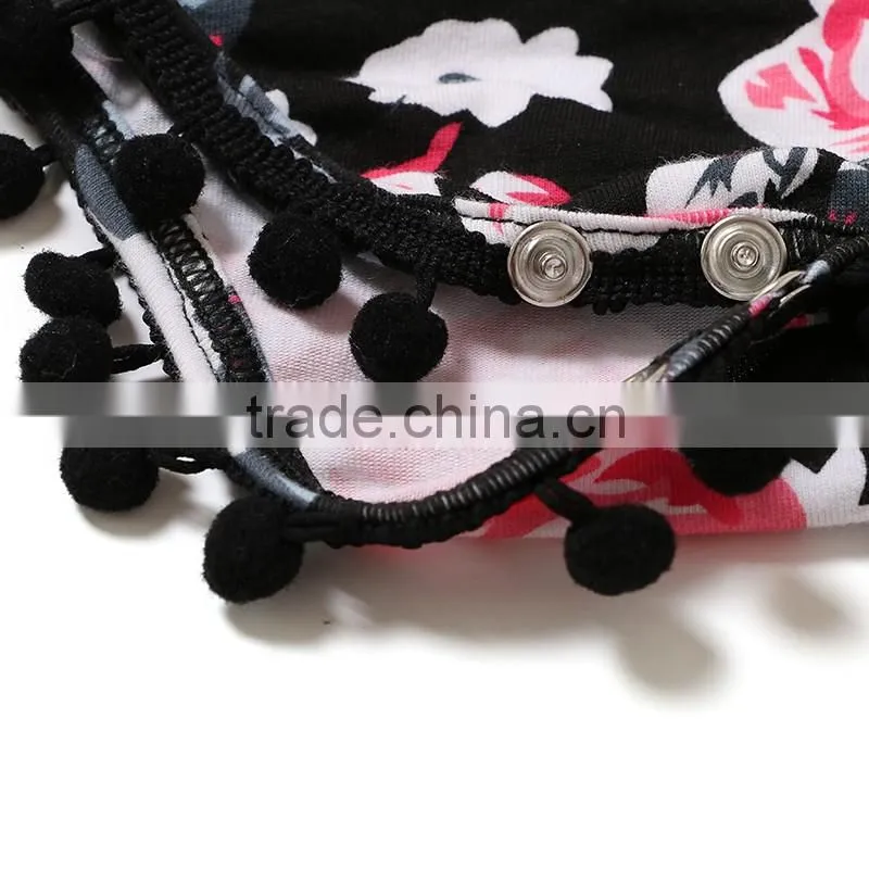 wholesale baby girl clothes romper black fabric flower printing newborn baby cotton clothing