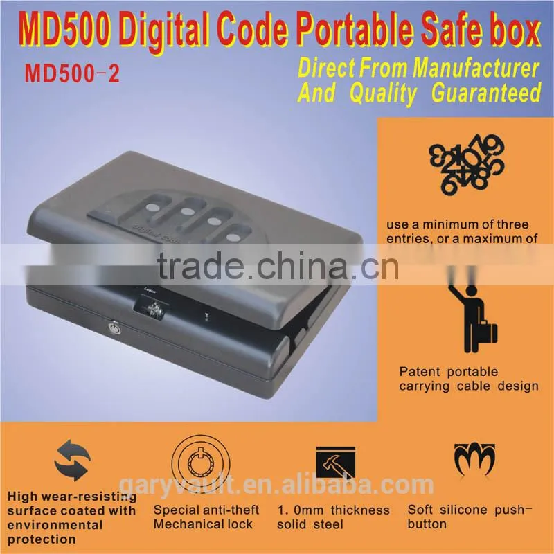 Wholesale- MD500 Micro Vault 4 - Digital Code Car Gun portable security storage steel Safe Box Mini Ipad safe with key / vault