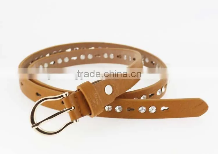 Women's fashion pu leather shiny rhinestone belt with shiny gold buckles in yiwu