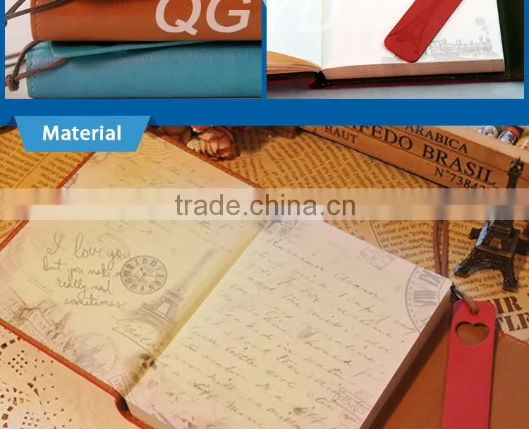 creative design pu leather cover notebook with leather bookmark