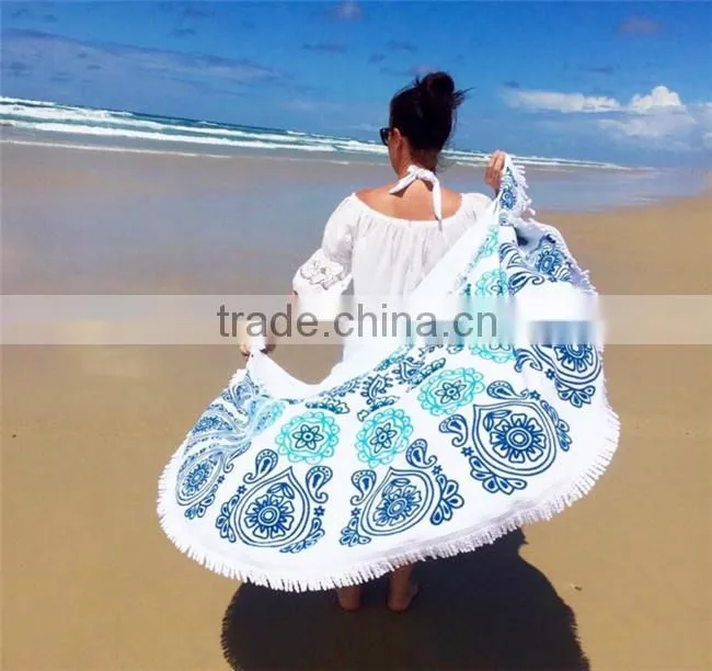 2016 high quality personalized custom round printed beach towel