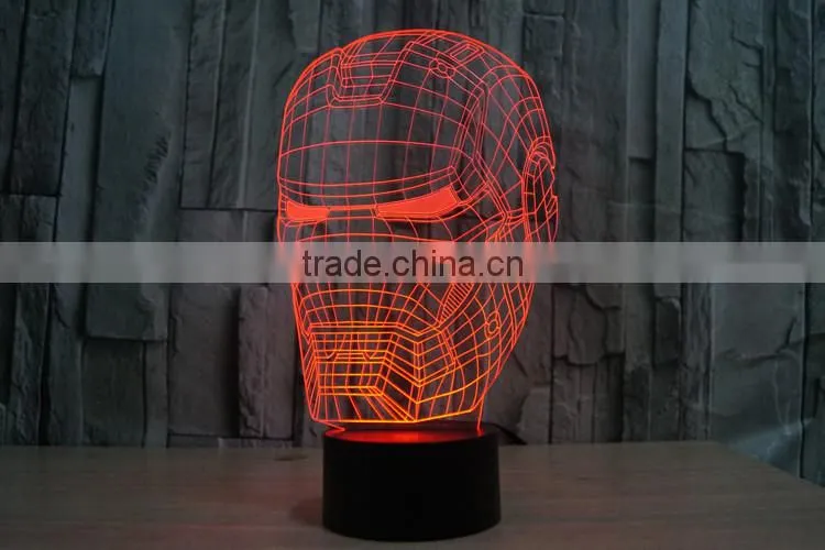 IRON MAN shape skull 3d illusion lamps acrylic Indoor USB + battery operated decorative led night light