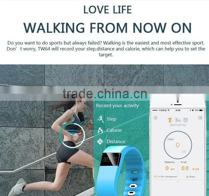 New tw64 Smartband Smart bracelet Wristband Fitness tracker Bluetooth 4.0 fitbit flex Watch for ios android ebay amazon hot sale