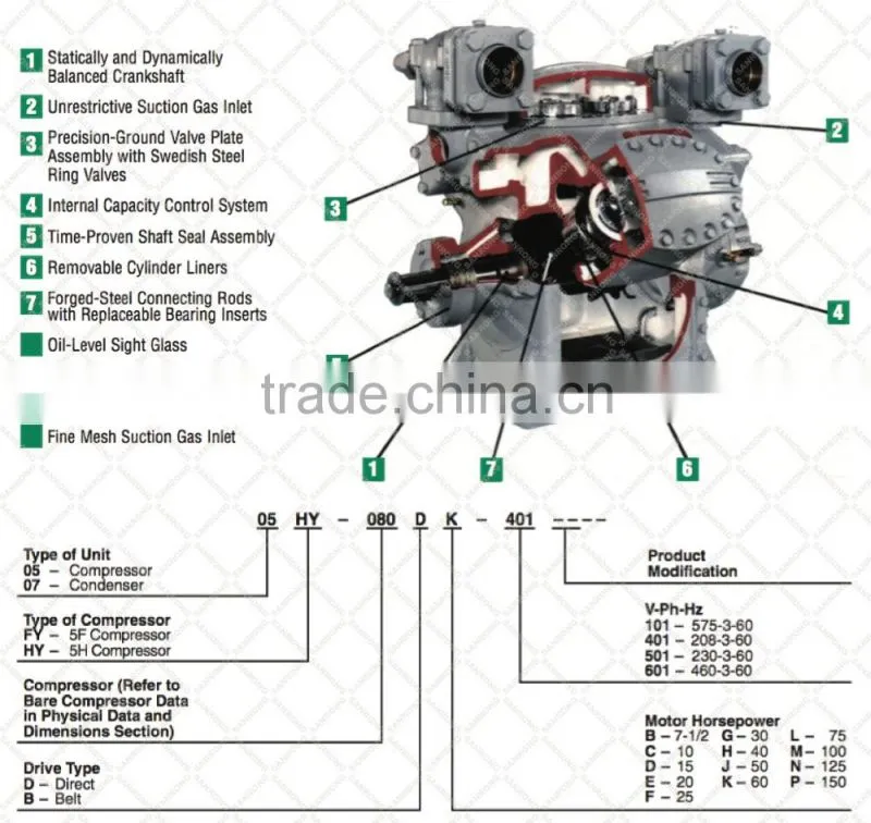 Best Carrier Carlyle 5H40 5H46 Marine Refrigeration Open-Drive Reciprocating Compressor