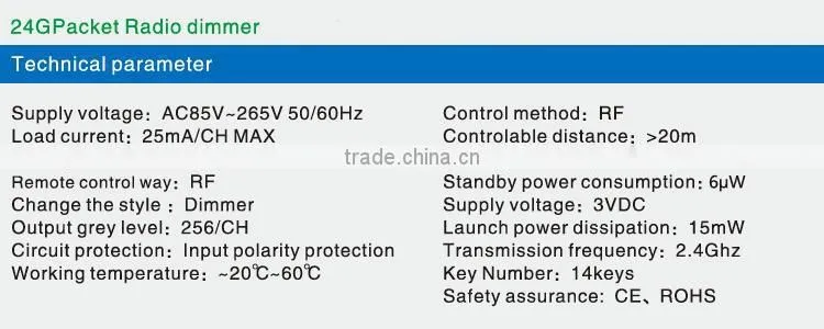 AC85~265V 50/60Hz 14keys RF 24G Packet Radio wireless to tuch controller/Dimmer for led strip light