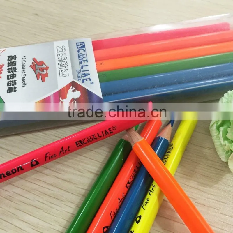 7" standard size triangular shape soft wood high quality 3.0mm neon colored pencil