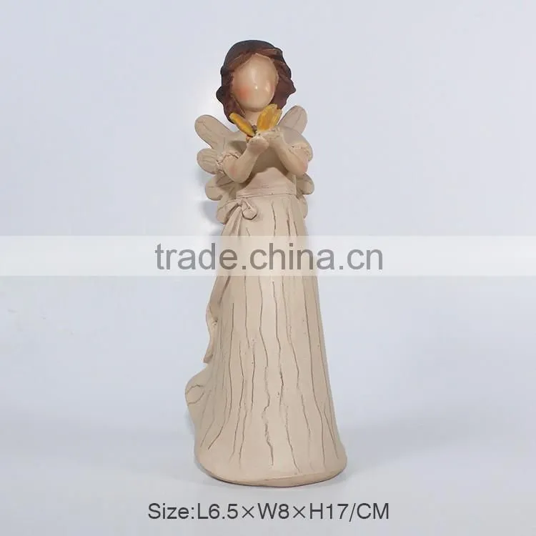 2016 Customized Wood-Imitation Resin Angel with Wings,New Design Wholesale Resin Figurine