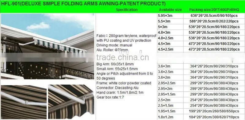 DELUXE SIMPLE FOLDING ARMS RETRACTABLE AWNING-PATENT PRODUCT