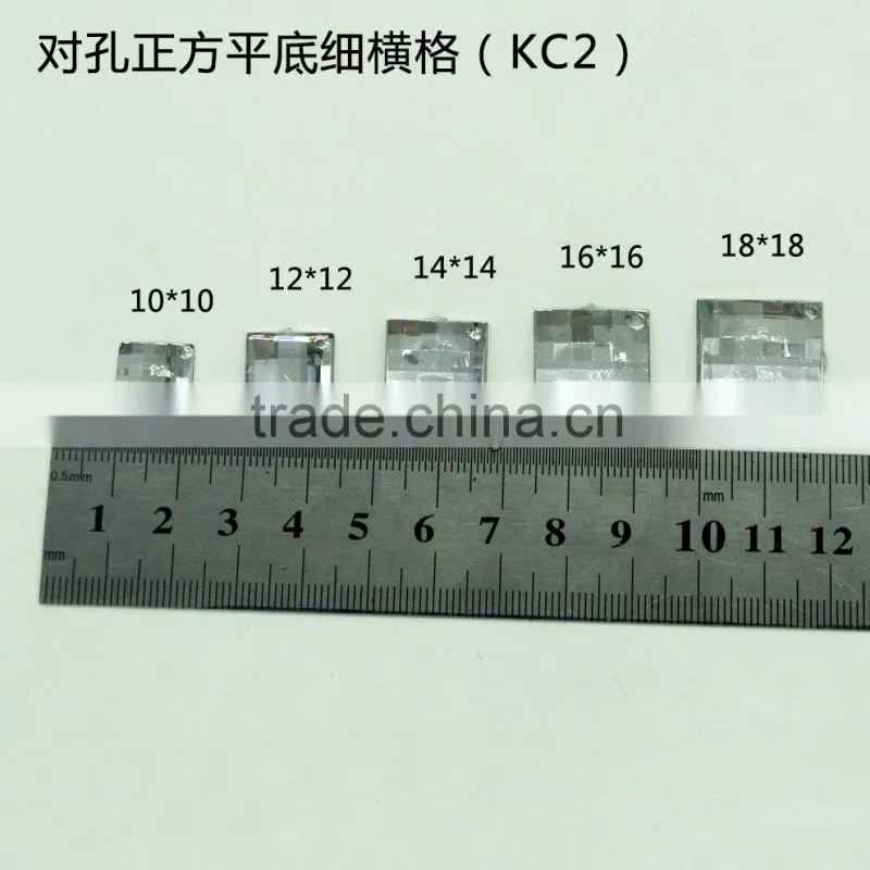 KC2 square 12*12 14*14 flat back sew on acrylic rhinestones for fashion decoration, craft making, garment bags accessories