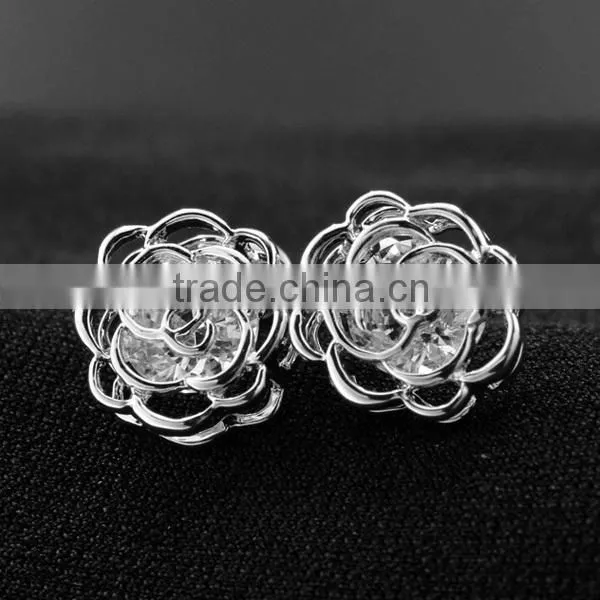 good quality hot sale rose flower model dianonds ear studs