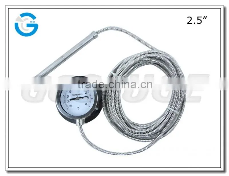 High quality 2 1/2inch 63mm dial stainless steel capillary water heater thermometer