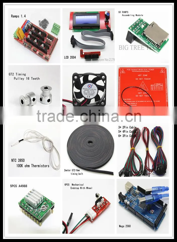 Cheap Ramps 1.4+Mega 2560 + Heatbed Mk2b+2004 LCD Controller+5Pcs A4988 Driver+6Pcs Endstops+Fan For 3D Printer