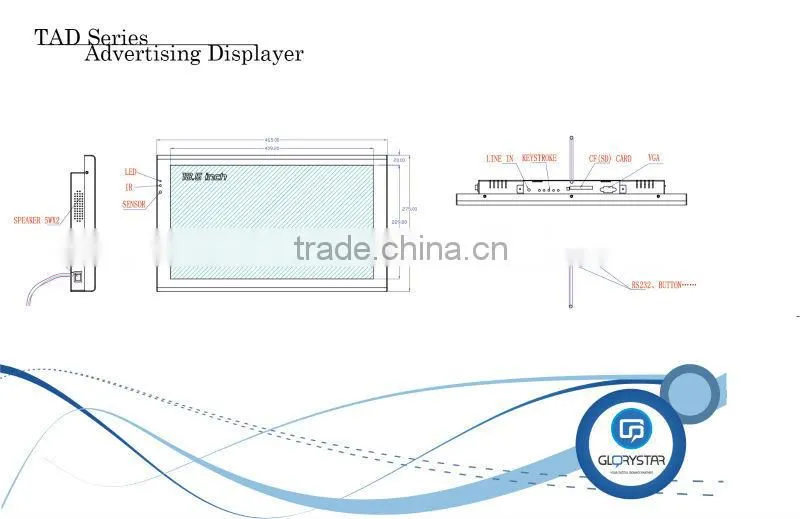 19'' wall mounting digital signage advertising lcd video display