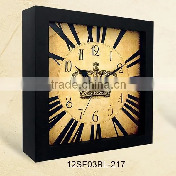 12 inch retro style decorative Mdf Wooden Clock with Glass (12SF03BL-220)