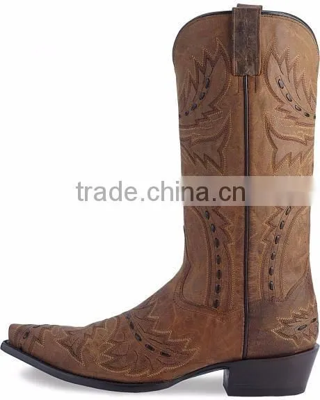 Distressed Bay Apache leather detailed with black leather stitching western cowboy boots wholesale