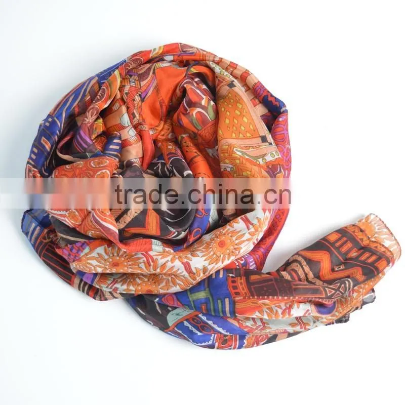 ODM/OEM fashionable polyester brightly painted lady fashion scarf
