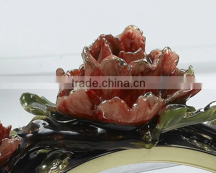 RORO Chinese Traditional Wish Ruyi peony enamel crystal glass decorative article for home decoration/gift