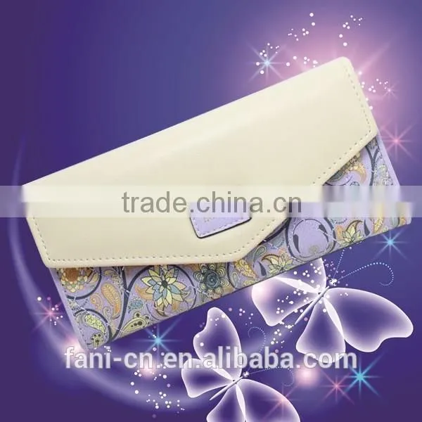 High quality leather clutch purse with embroidery flower design for woman