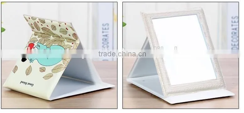 Unique Desktop Compact Mirror PU Leather Makeup Cosmetic Mirror Foldable Table Mirror