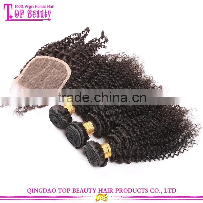 8A grade top quality kinky curly real mink brazilian hair virgin hair bundles with lace closure