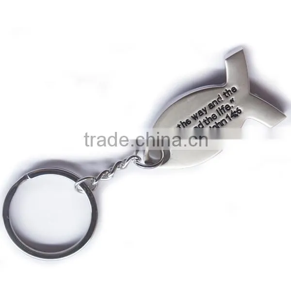 Metal custom fish shaped keychain and keyring