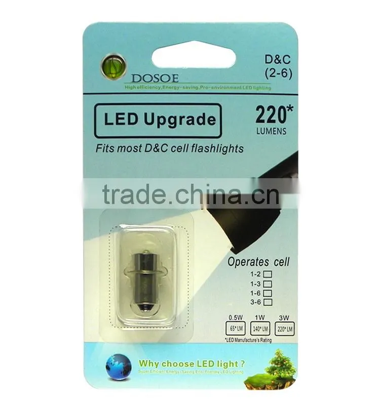 3 Watt LED Bulb Conversion Upgrade 2 D/C Cell 2d 2c