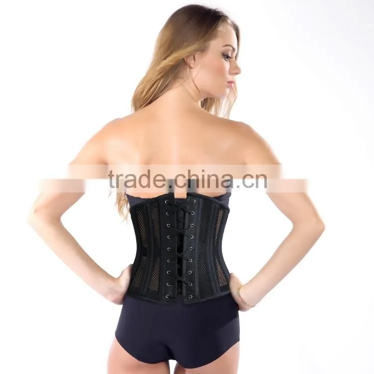 New Arrival black color net cloth 26 double steel boned women mesh corset cheap price