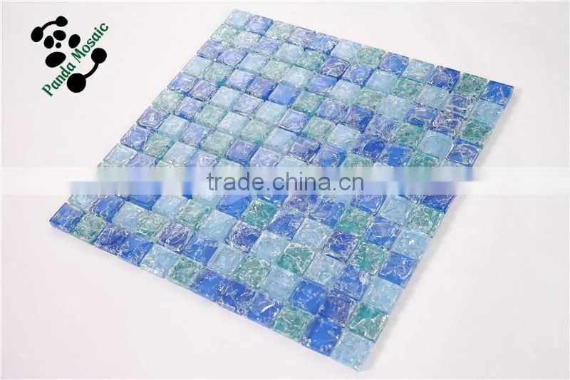 MB SMS14 Decorative Wall Tile Price Ice Crackle Glass Mosaic Tile Green Blue Glass Mosaic Bathroom