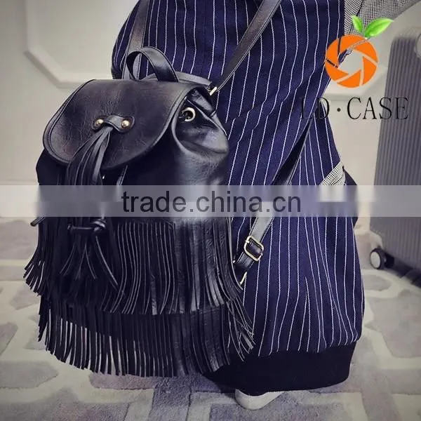 custom high quality leather women bag tassel rivet girls backpack