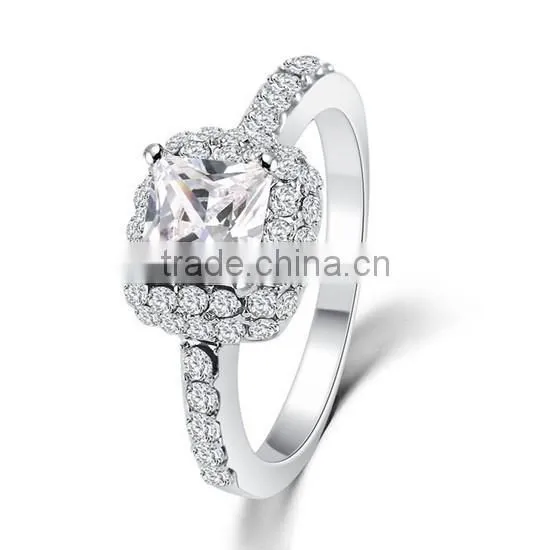 High quality 14k rose gold plated white crystal with big square zircon ladies rings for wedding