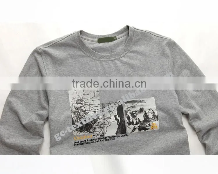 Custom Printed Round-collar Men's Malange Grey Long Sleeve T-shirts