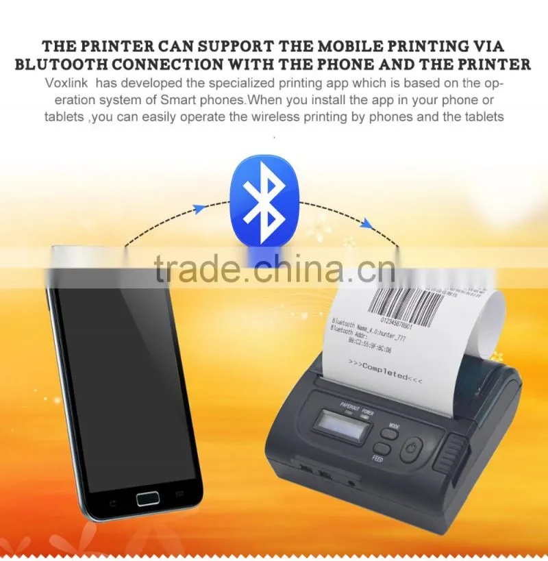 Voxlink portable 80mm pos printer label printer bluetooth barcode printer( android+ios)