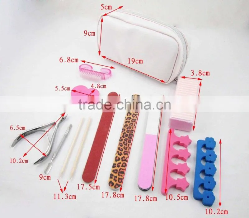Good Quality White Color Pouch 12pcs Girls Manicure Set