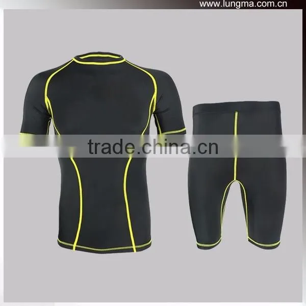 Slim Fit Sexy 85%polyester 15% Spandex Compression Short Shirts and Shorts,Custom O-Neck / V-Neck MMA Rash Guard