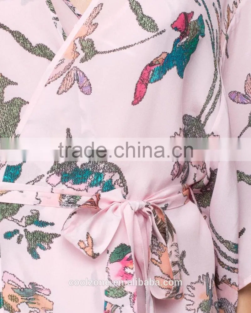 100% Silk regular fit floral pattern kimono robe,fashion open front kimono robe