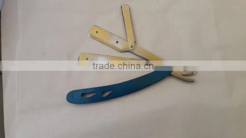 Professional Barbers shaving razors with blue handle stainless steel