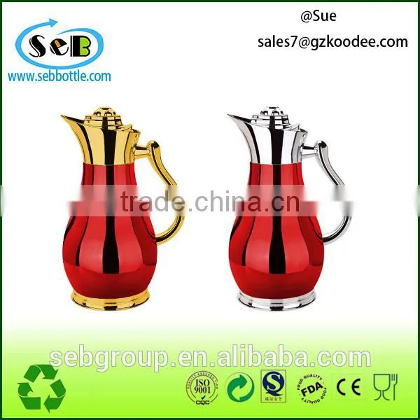 hot sell golden / Silver glass thermos vacuum flask; stainless steel kettle;double tea kettle