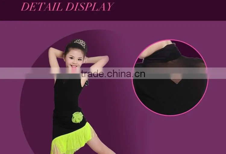 2016 New Child Kid Samba Tango Elegant Dance Dress Girls High Neck Performance Latin Dance Skirt Suit