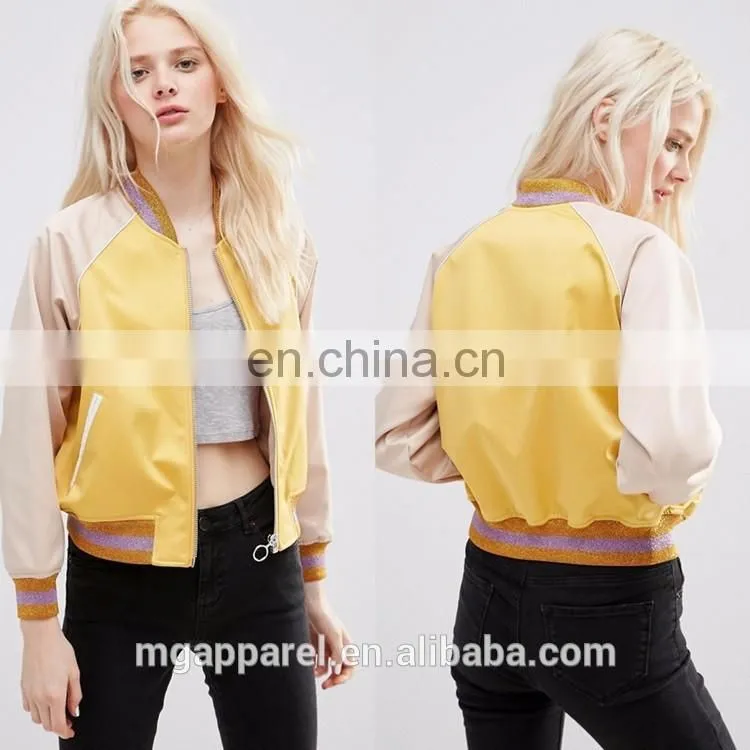 Most popular wholesale nylon blank bomber jackets with metallic trim